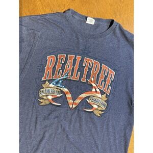Realtree Shirt Men's Large Blue Flag Antler Logo Cotton Hunting Tee USA Theme